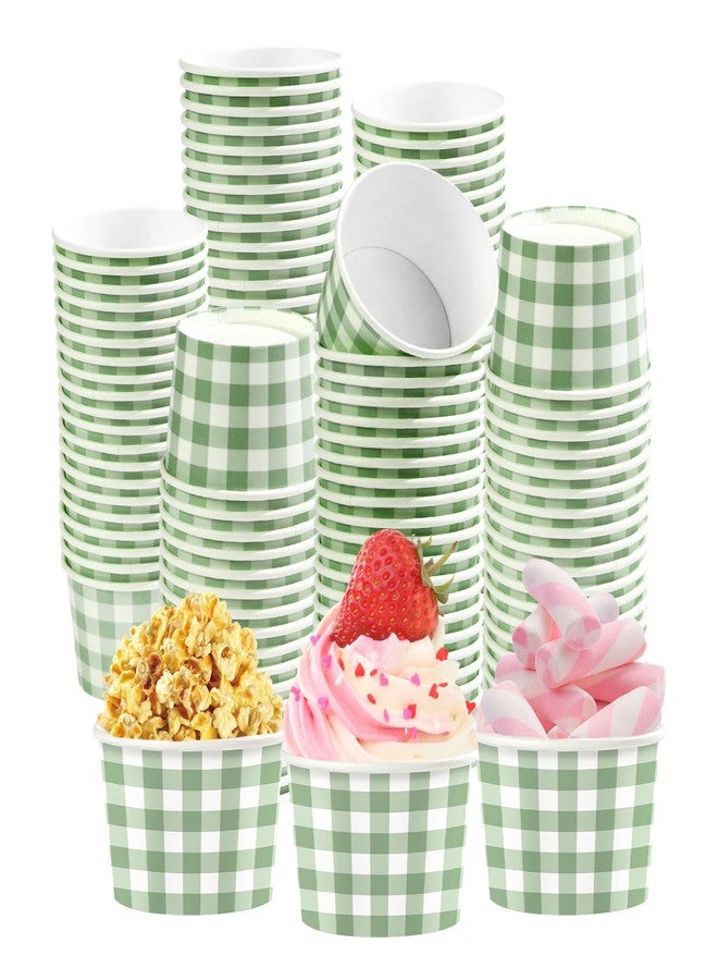 Grencian 120 Pcs Gingham Paper Cups 12 oz Disposable Green Paper Dessert Snack Bowls Sage Green Gingham Ice Cream Cups Food Yogurt Cup Containers for Hot or Cold Food Soup CandiesBirthday Wedding Bride Shower - Image 1